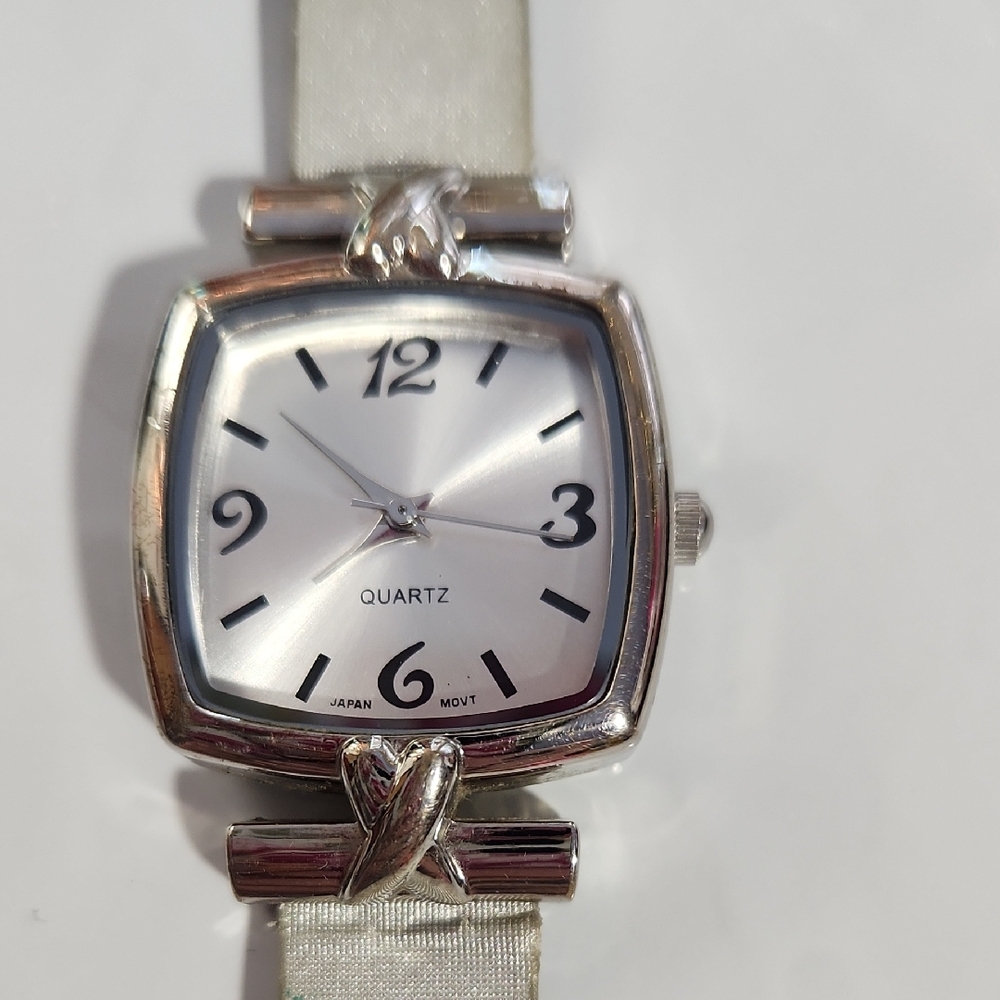 Silver Square Case Watch with Bold Numerals